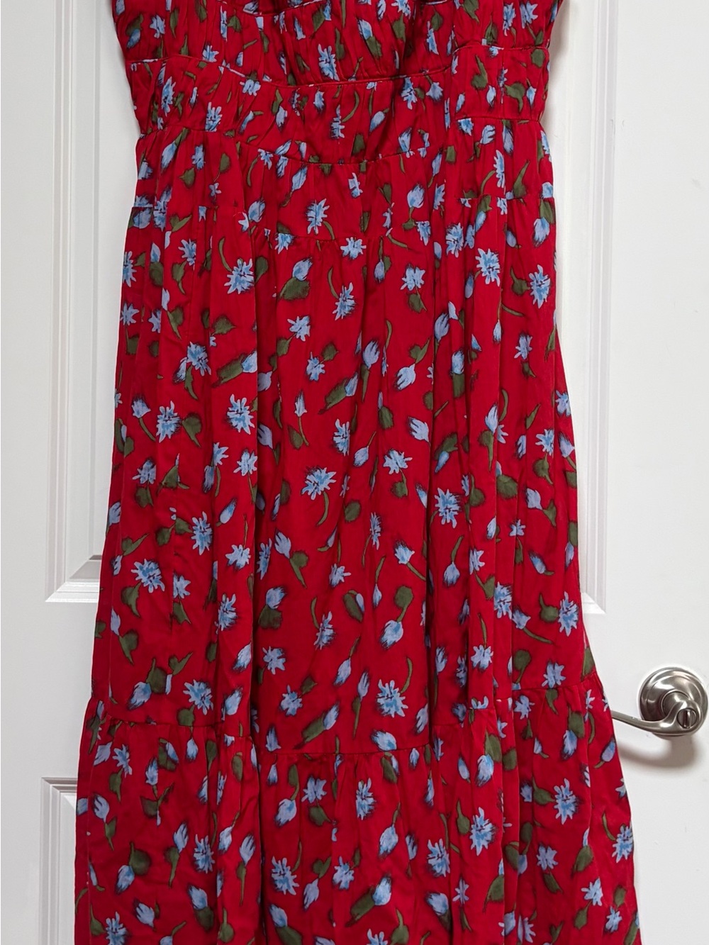 NWOT J. Crew Women's Ruched 3X Maxi Cotton Sun Dress Red Multi Ajustable Straps